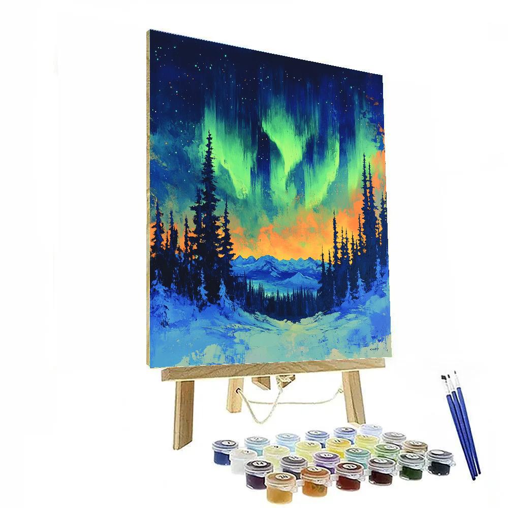 Frederick Varley Inspired Luminous Aurora Over Frosted Pines Painting by numbers kit