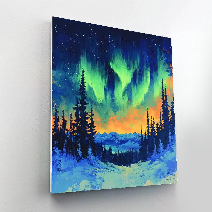 Frederick Varley Inspired Luminous Aurora Over Frosted Pines Painting by numbers kit