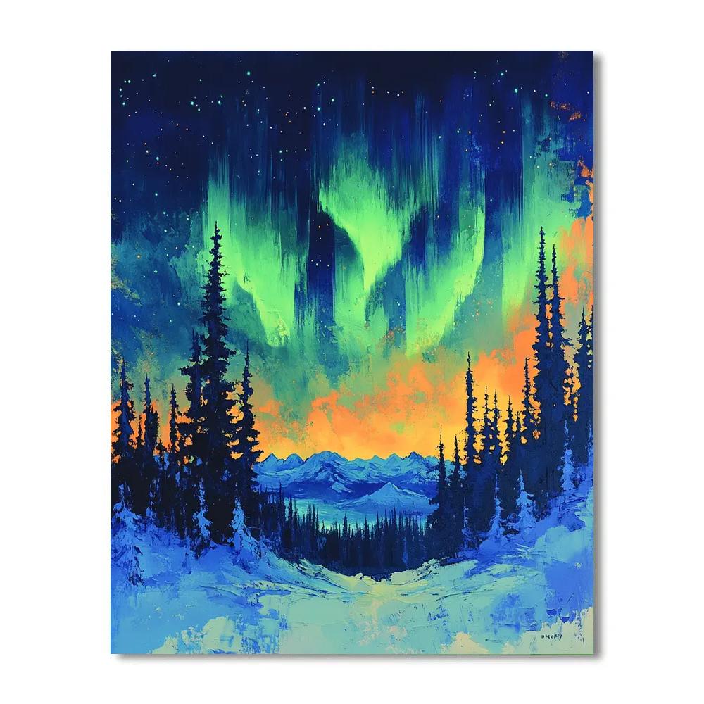Frederick Varley Inspired Luminous Aurora Over Frosted Pines Painting by numbers kit