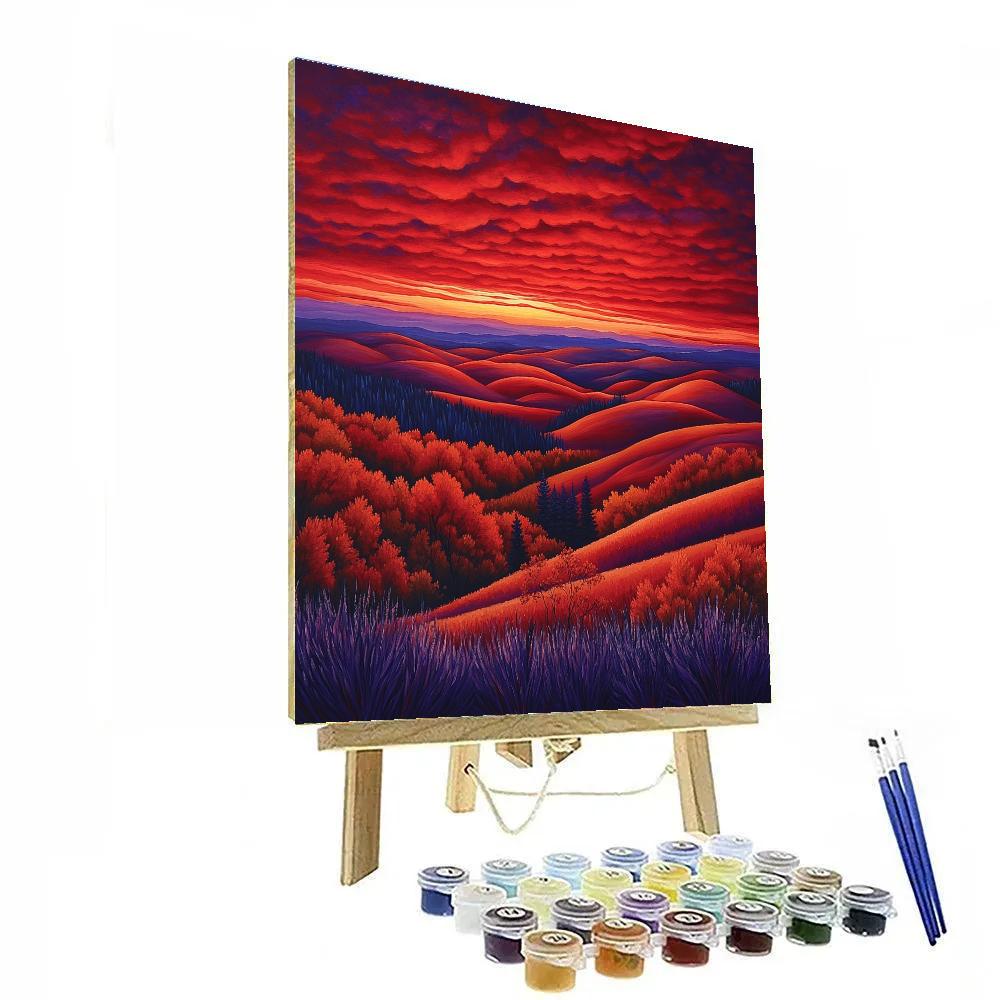 Frederick Varley Inspired Crimson Dusk Over Rolling Hills Painting by numbers kit