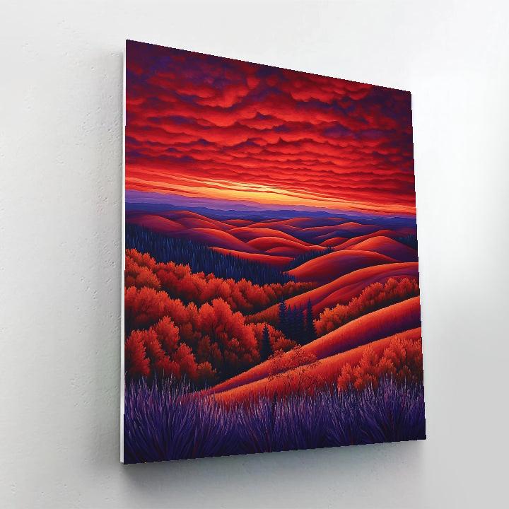 Frederick Varley Inspired Crimson Dusk Over Rolling Hills Painting by numbers kit