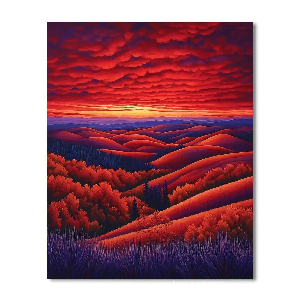 Frederick Varley Inspired Crimson Dusk Over Rolling Hills Painting by numbers kit