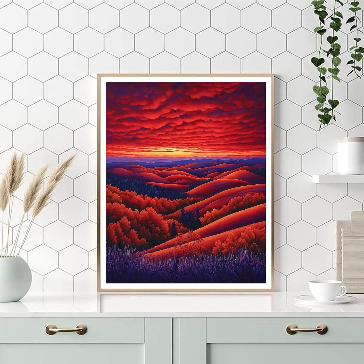 Frederick Varley Inspired Crimson Dusk Over Rolling Hills Painting by numbers kit