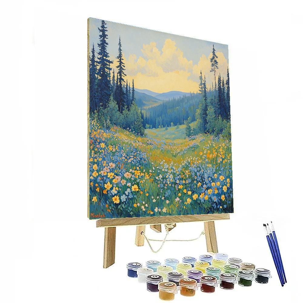 J E H MacDonald Inspired Wildflower Meadow In Morning Mist paint by number