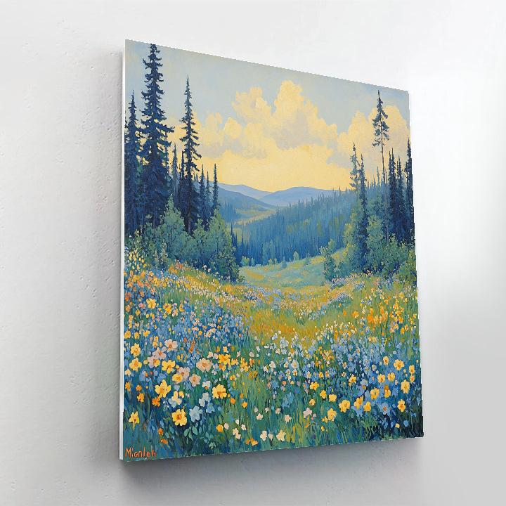 J E H MacDonald Inspired Wildflower Meadow In Morning Mist paint by number