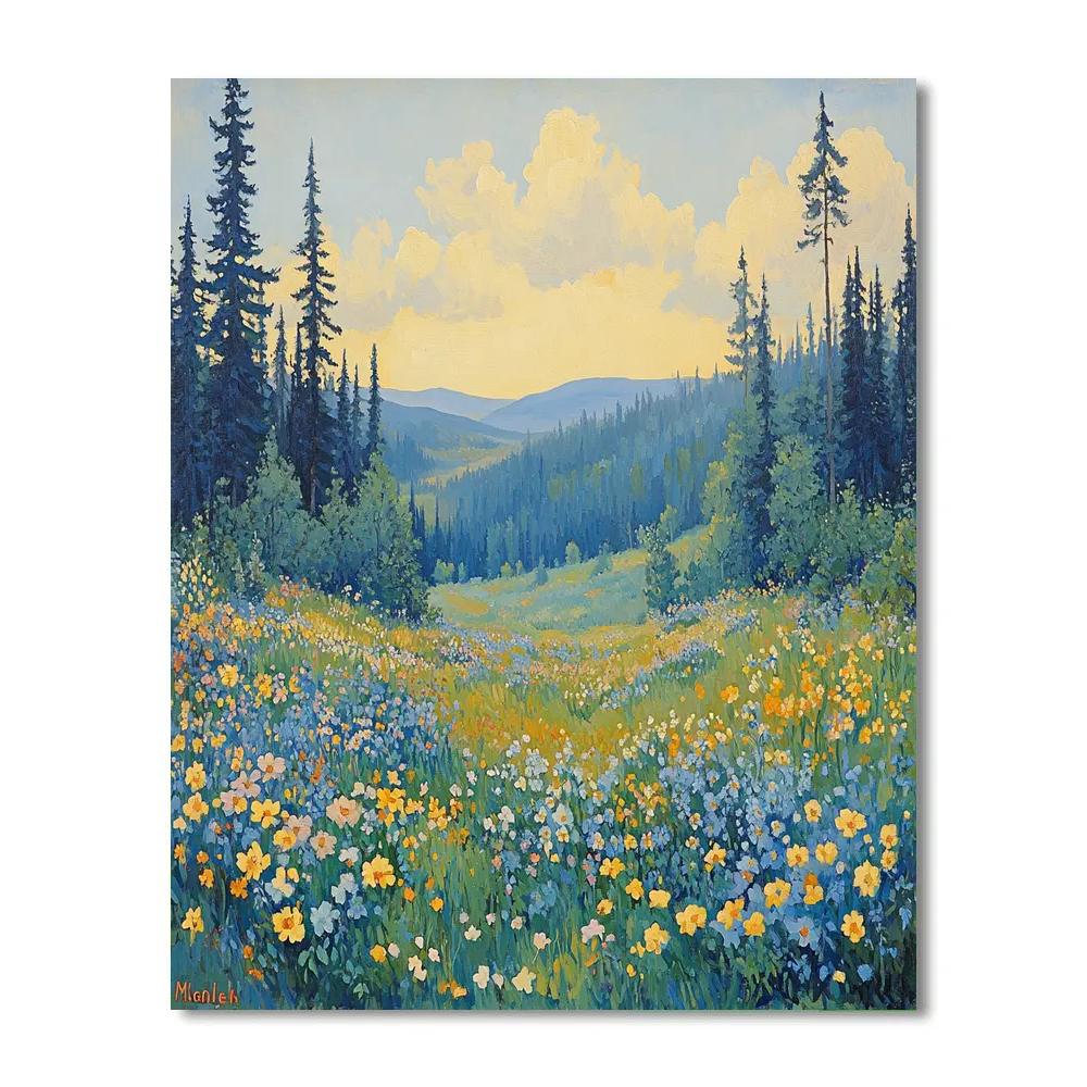 J E H MacDonald Inspired Wildflower Meadow In Morning Mist paint by number