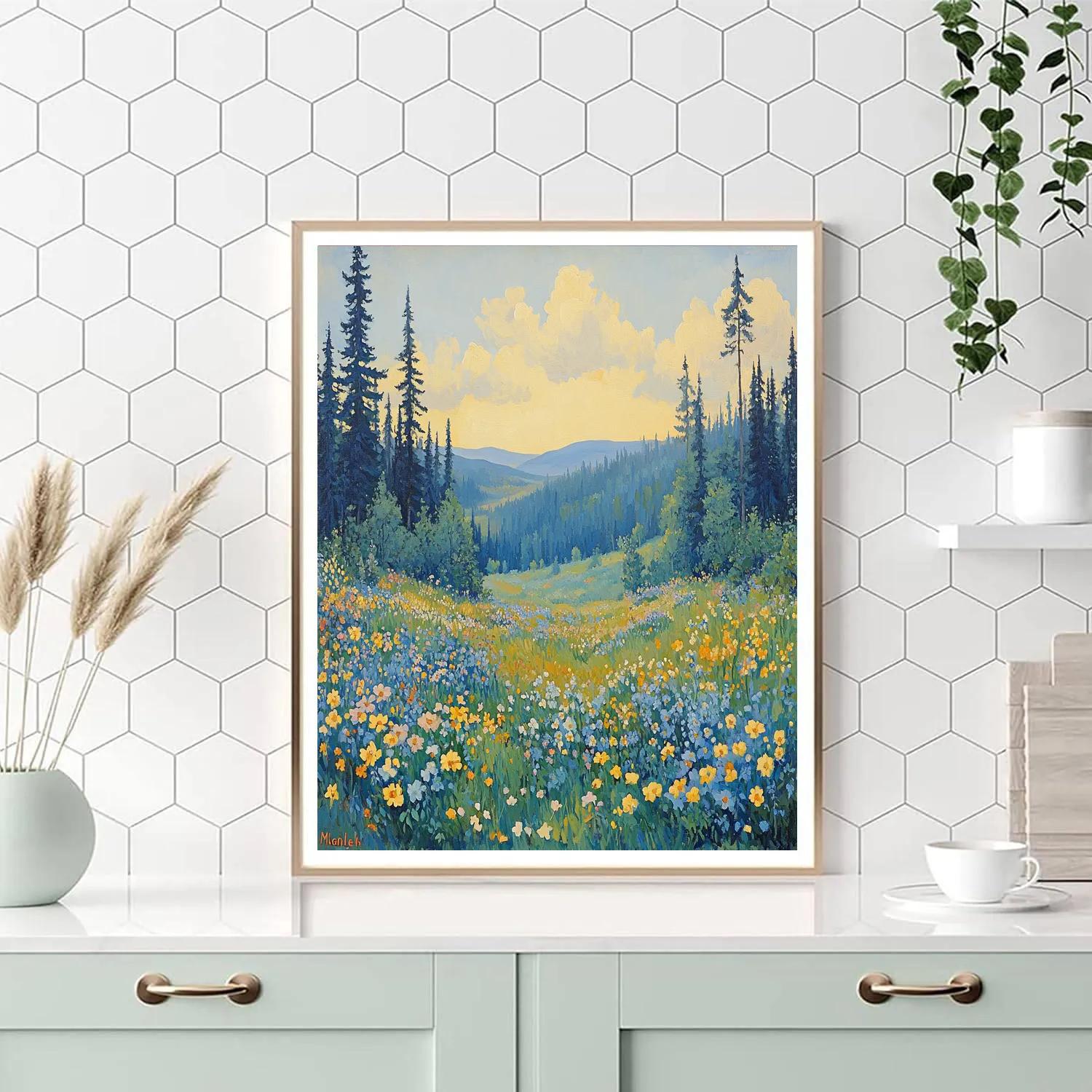 J E H MacDonald Inspired Wildflower Meadow In Morning Mist paint by number