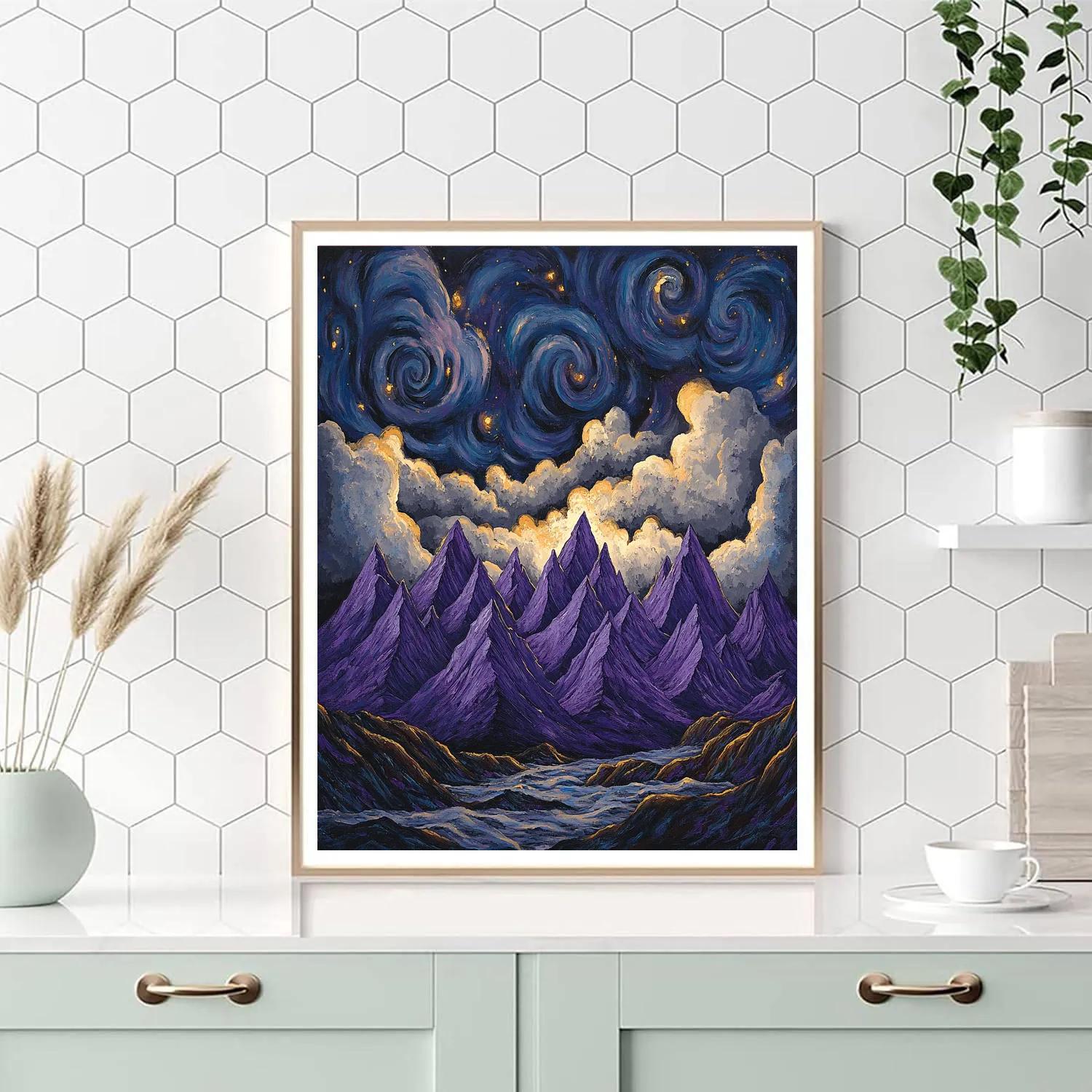 Frederick Varley Inspired Storm-Charged Violet Mountainscape DIY paint by numbers