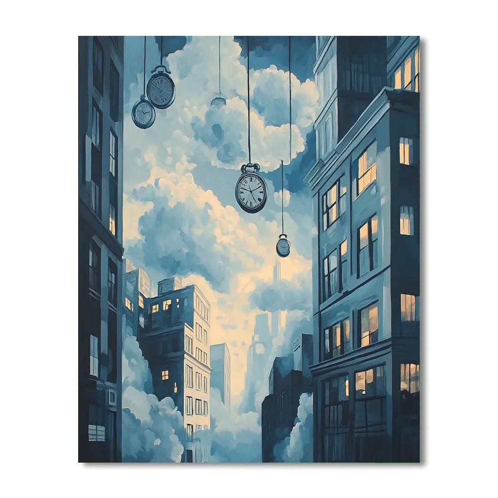 René Magritte Inspired Surreal Cityscape Number painting
