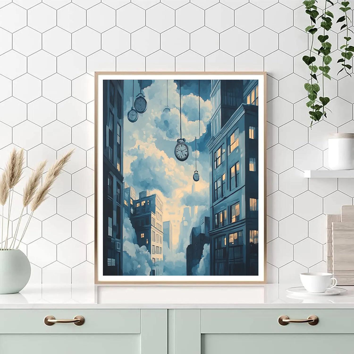 René Magritte Inspired Surreal Cityscape Number painting