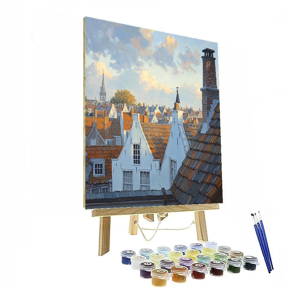 Johannes Vermeer Inspired Delft Rooftops Under Soft Morning Light Number painting