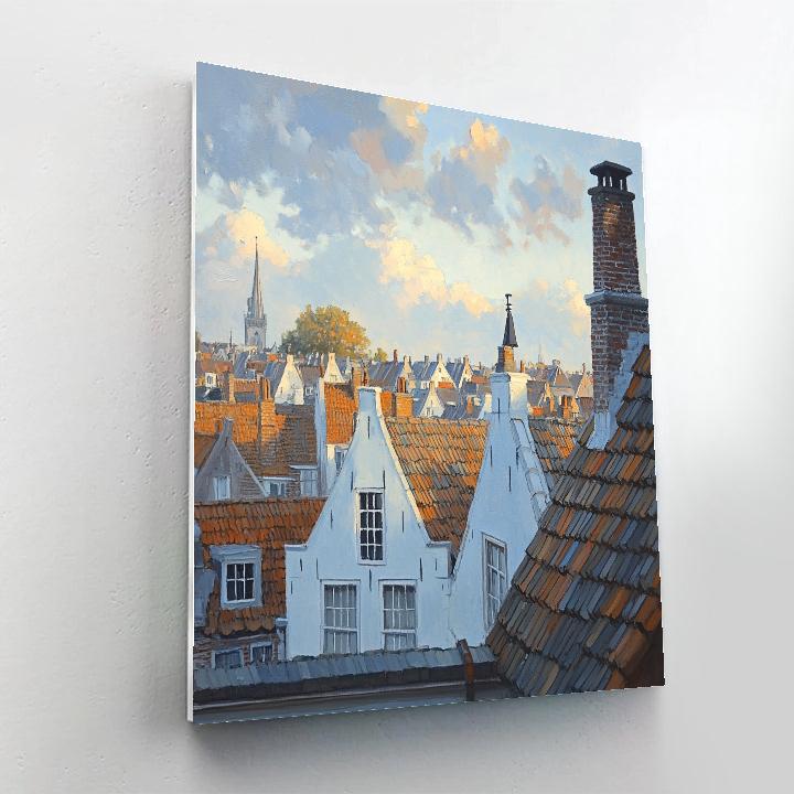 Johannes Vermeer Inspired Delft Rooftops Under Soft Morning Light Number painting