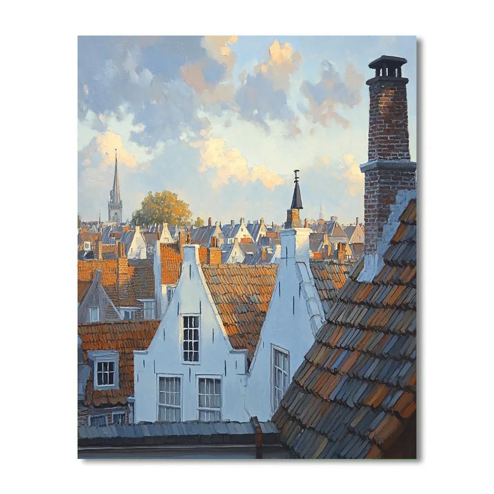 Johannes Vermeer Inspired Delft Rooftops Under Soft Morning Light Number painting