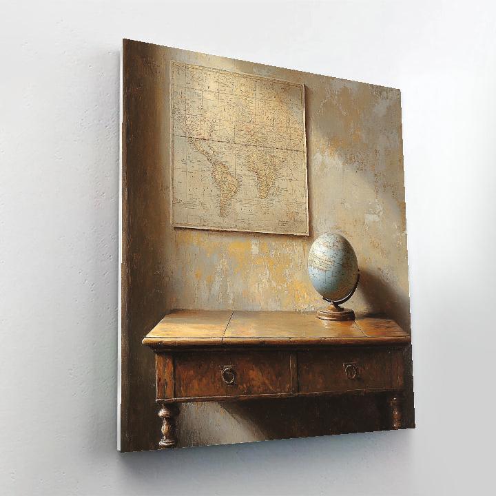 Johannes Vermeer Inspired Map And Globe On Quiet Wooden Desk painting number kit