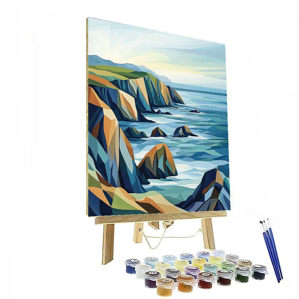Pablo Picasso Inspired Fractured Coastal Landscape paint by numbers