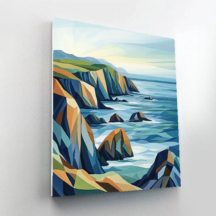 Pablo Picasso Inspired Fractured Coastal Landscape paint by numbers