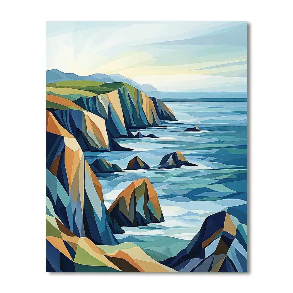 Pablo Picasso Inspired Fractured Coastal Landscape paint by numbers