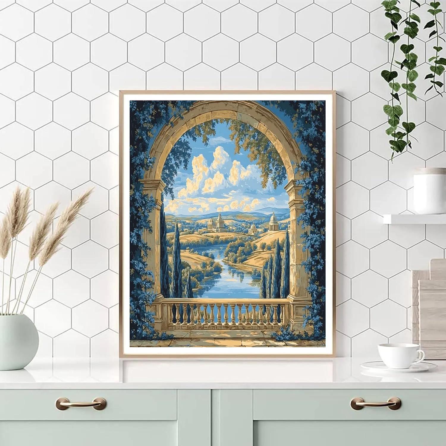 Raphael Inspired Luminous Arched Vista paint by number