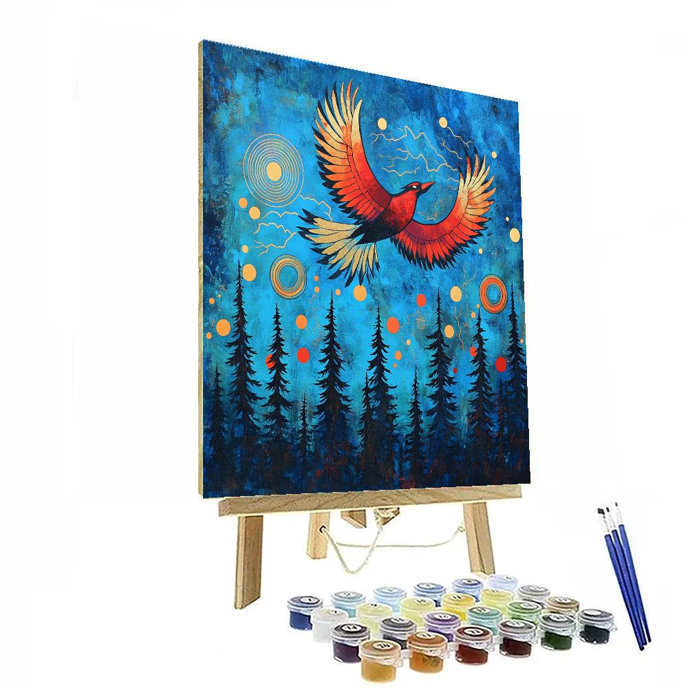 Norval Morrisseau Inspired Thunderbird Over Arctic Pines paint by numbers