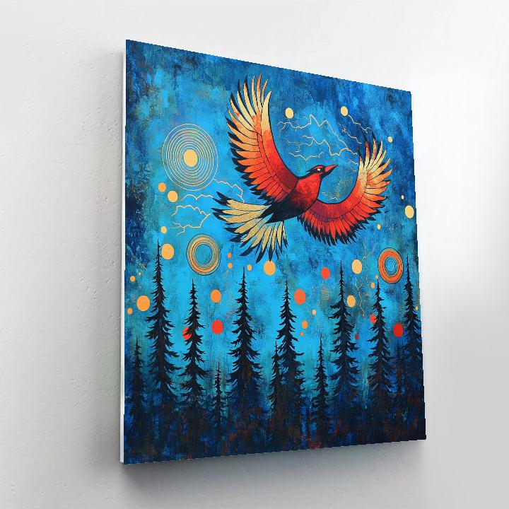 Norval Morrisseau Inspired Thunderbird Over Arctic Pines paint by numbers