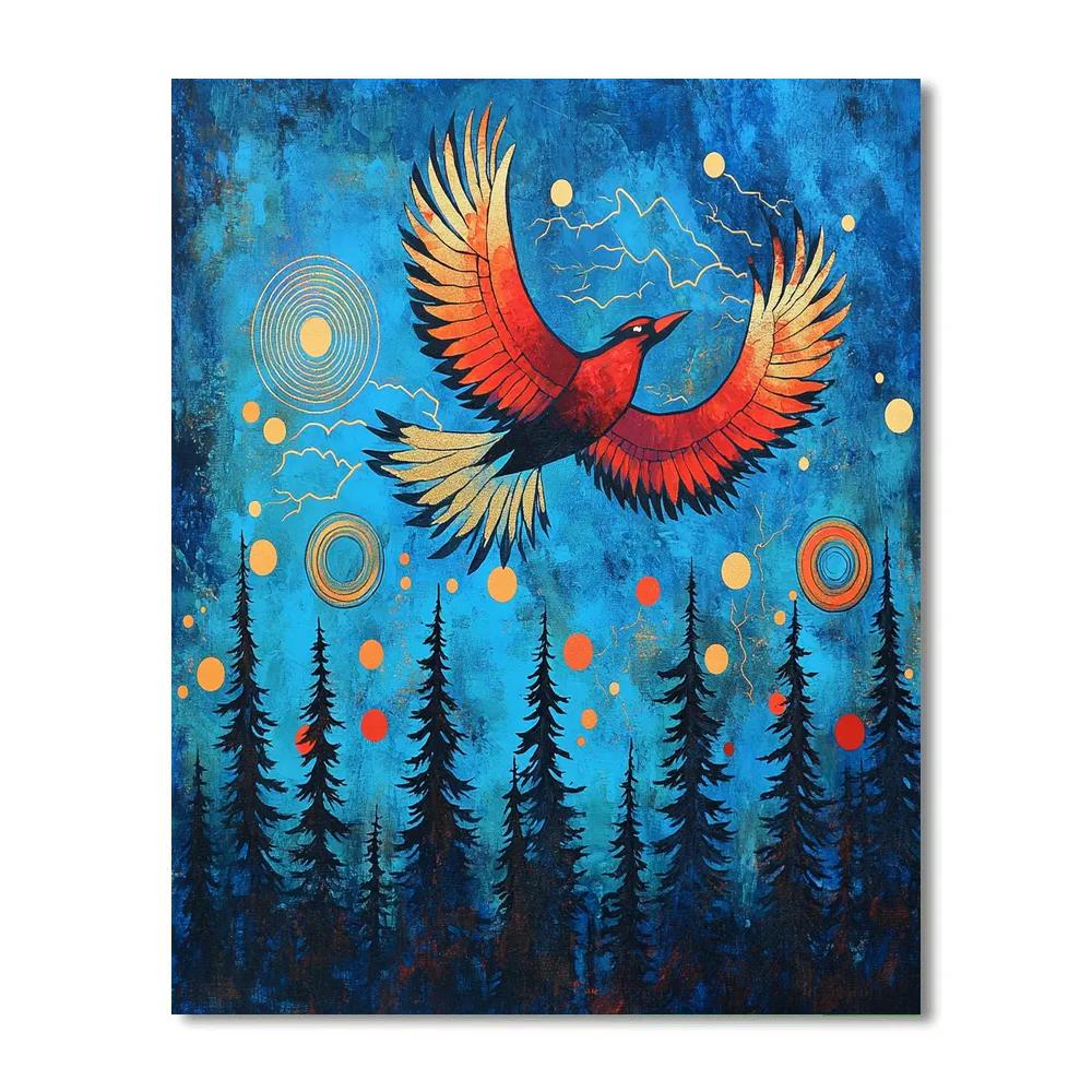 Norval Morrisseau Inspired Thunderbird Over Arctic Pines paint by numbers