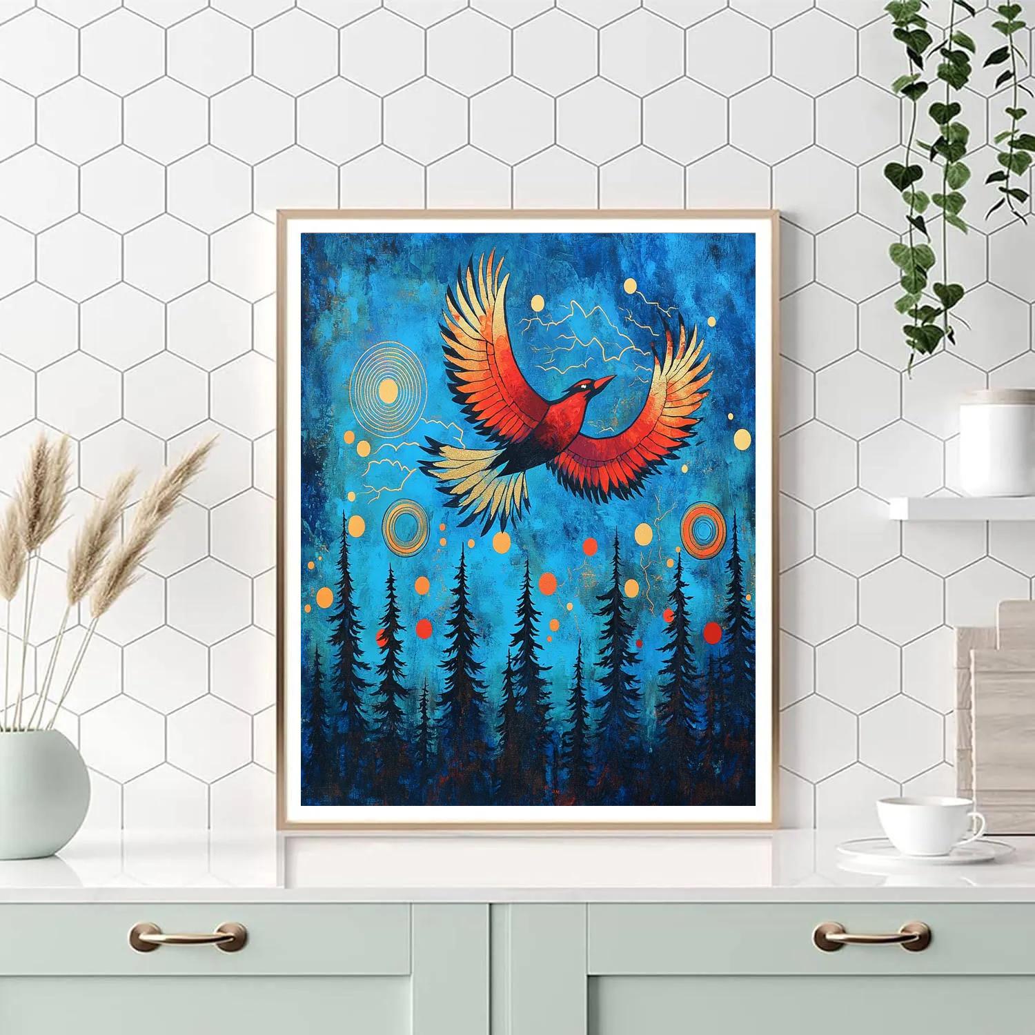 Norval Morrisseau Inspired Thunderbird Over Arctic Pines paint by numbers