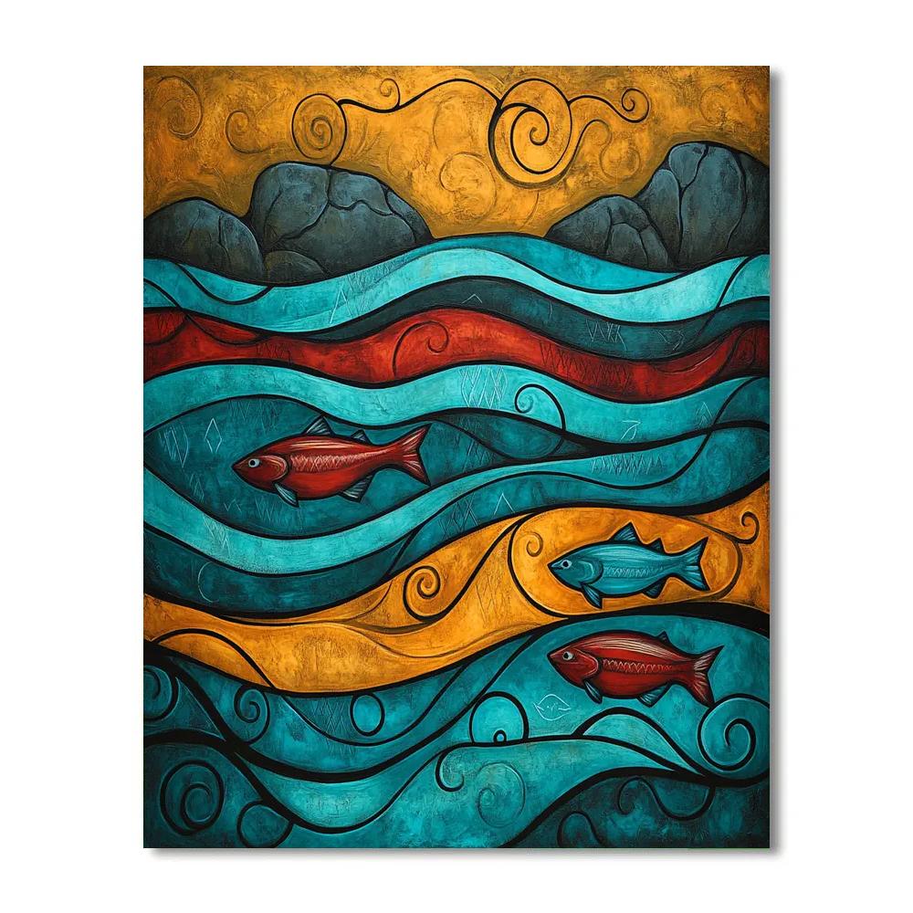 Norval Morrisseau Inspired Salmon Dance Of River Veils Paint by numbers art