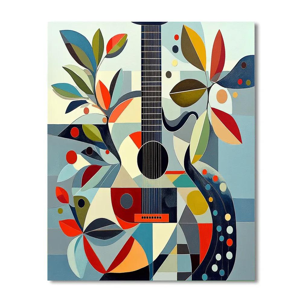 Pablo Picasso Inspired Cubist Guitar Bouquet paint by color