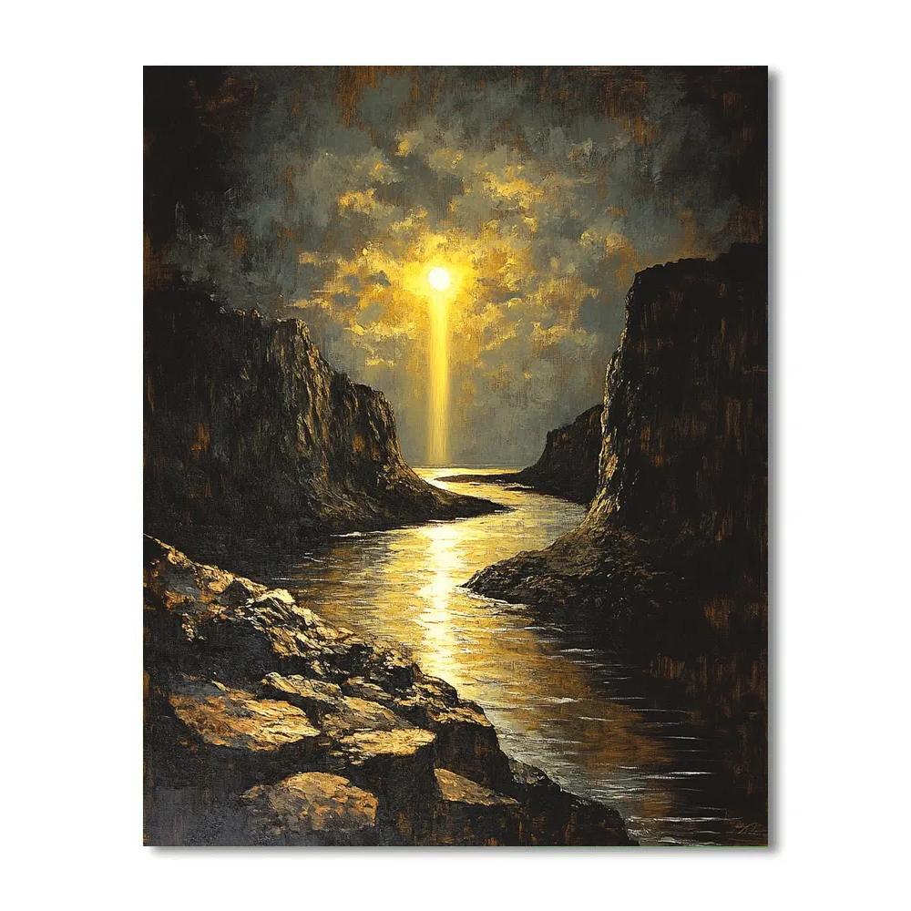 Rembrandt Inspired River Gorge With Golden Shaft Numbered painting kits