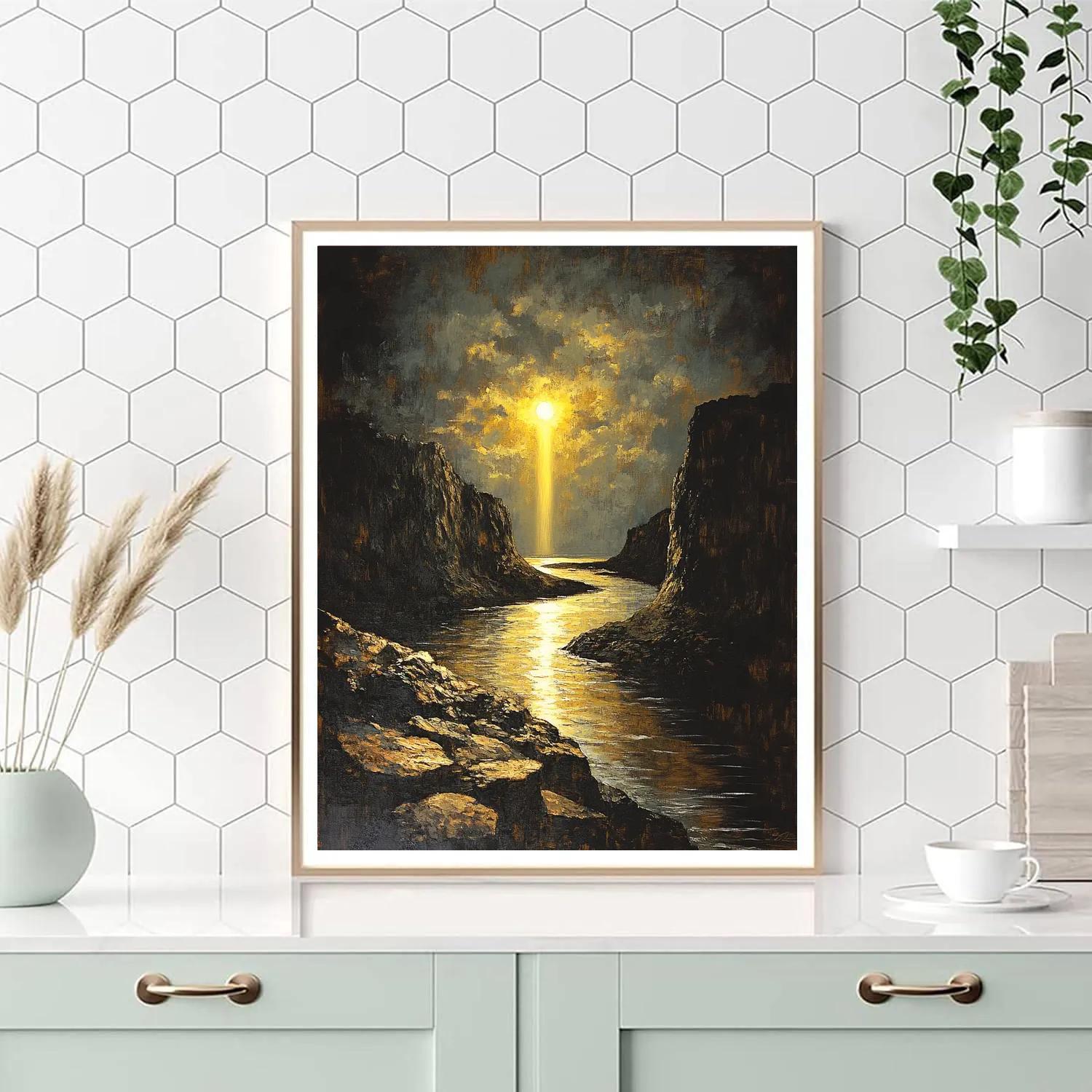 Rembrandt Inspired River Gorge With Golden Shaft Numbered painting kits