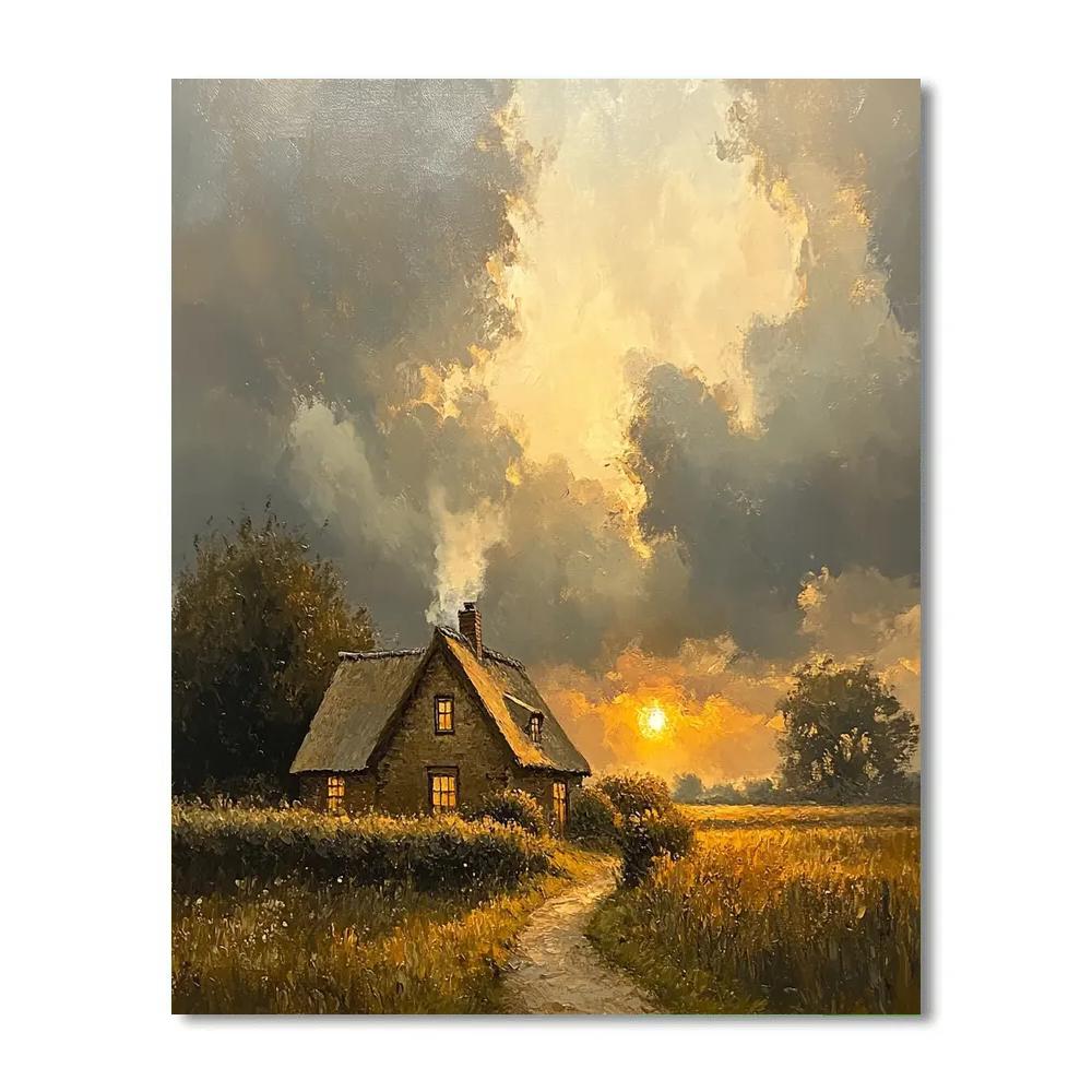 Rembrandt Inspired Cottage Under Veiled Sun DIY paint by numbers