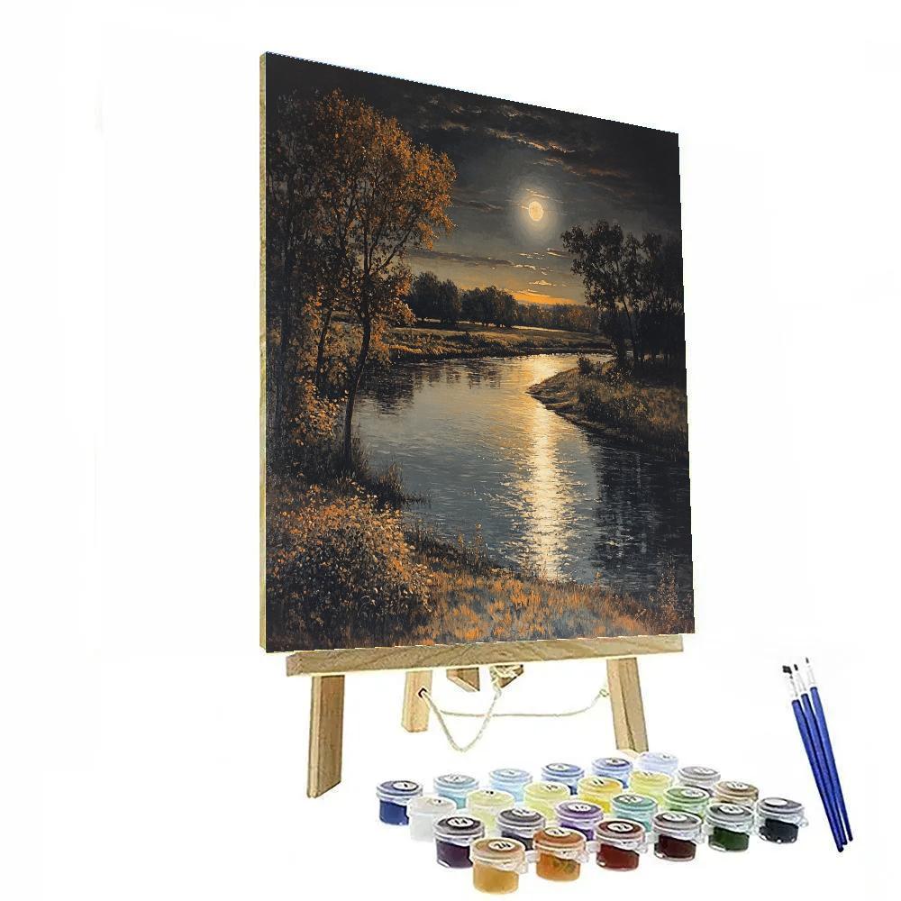 Rembrandt Inspired Moonlit River Bend With Silvery Reflections Painting by numbers kit