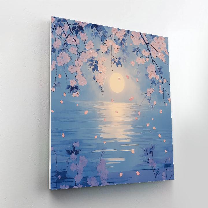 Hiroshige Inspired Moonlit Cherry Blossom Drift paint by numbers