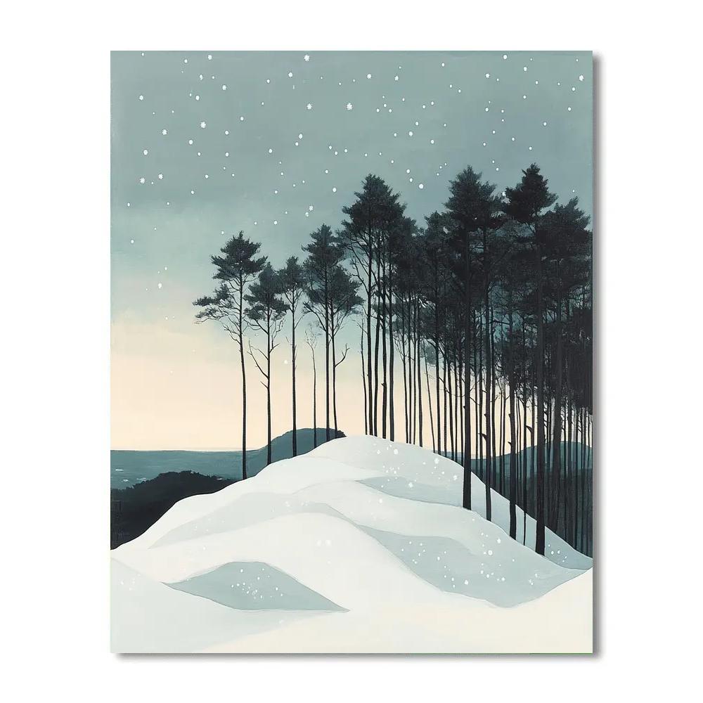Hiroshige Inspired Snow On Distant Pines DIY paint by numbers