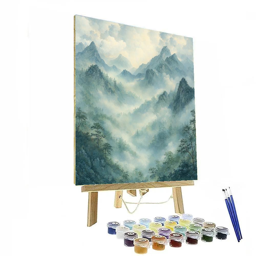 Zhao Mengfu Inspired Ethereal Mist Over Mountains painting number kit