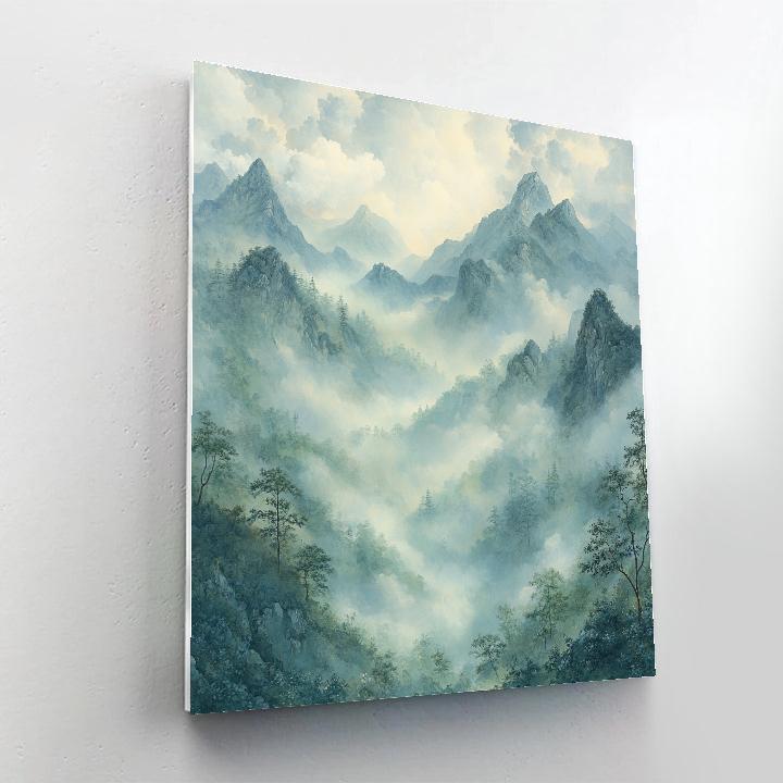 Zhao Mengfu Inspired Ethereal Mist Over Mountains painting number kit