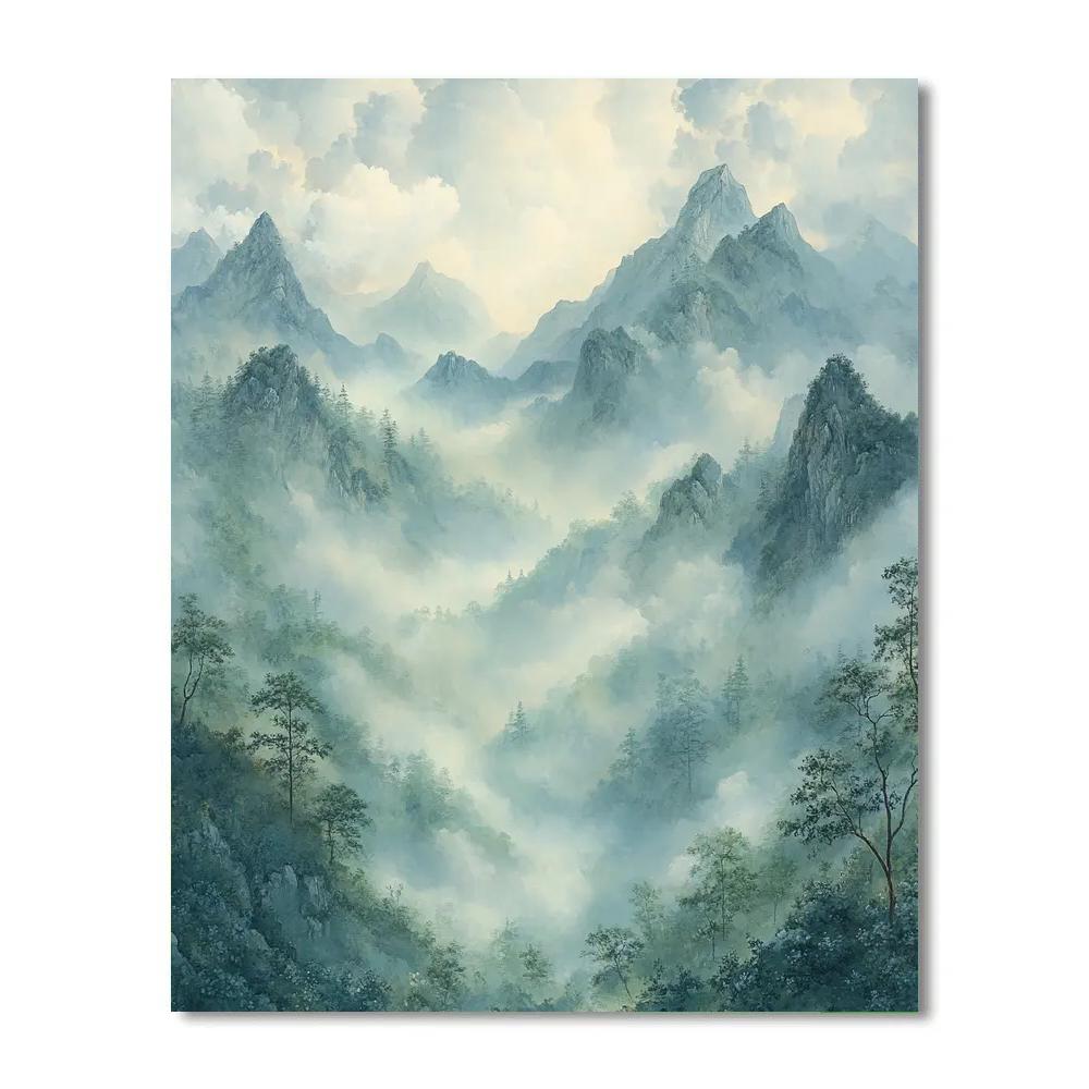 Zhao Mengfu Inspired Ethereal Mist Over Mountains painting number kit