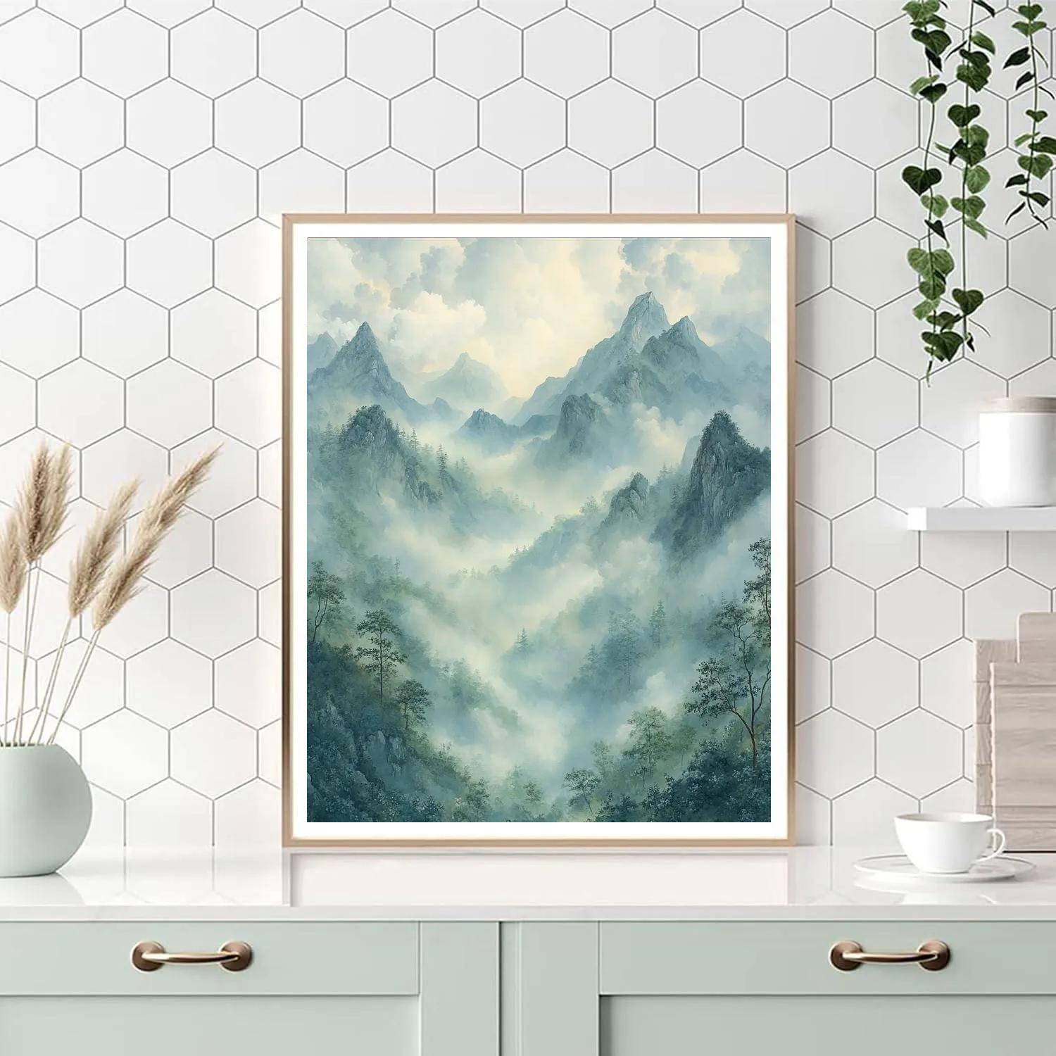 Zhao Mengfu Inspired Ethereal Mist Over Mountains painting number kit