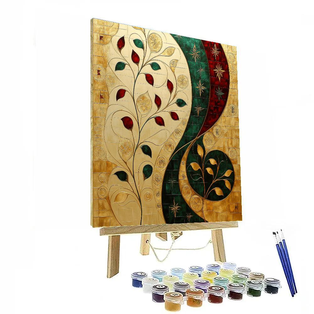 Gustav Klimt Inspired Golden Botanical Symphony paint by number