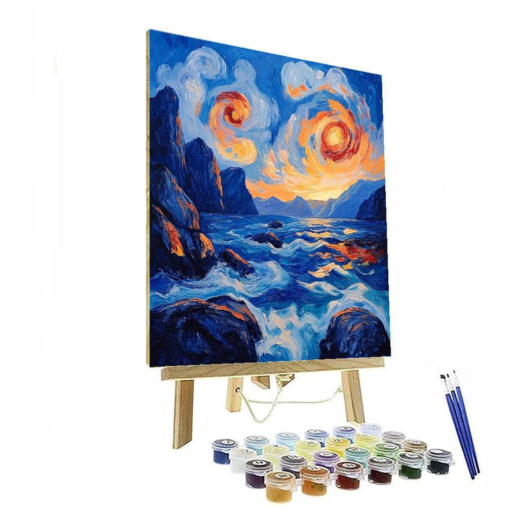 Edvard Munch Inspired Twilight Over Trembling Fjords paint by numbers