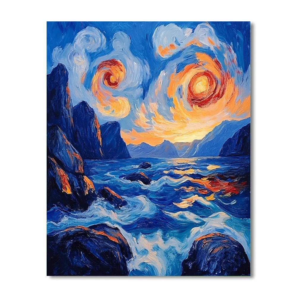 Edvard Munch Inspired Twilight Over Trembling Fjords paint by numbers