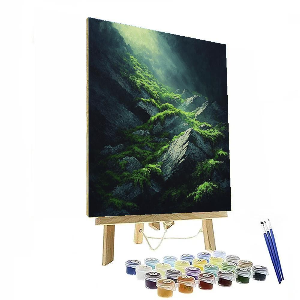 Caravaggio Inspired Shadowed Stone And Moss paint by color