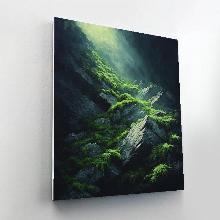 Caravaggio Inspired Shadowed Stone And Moss paint by color