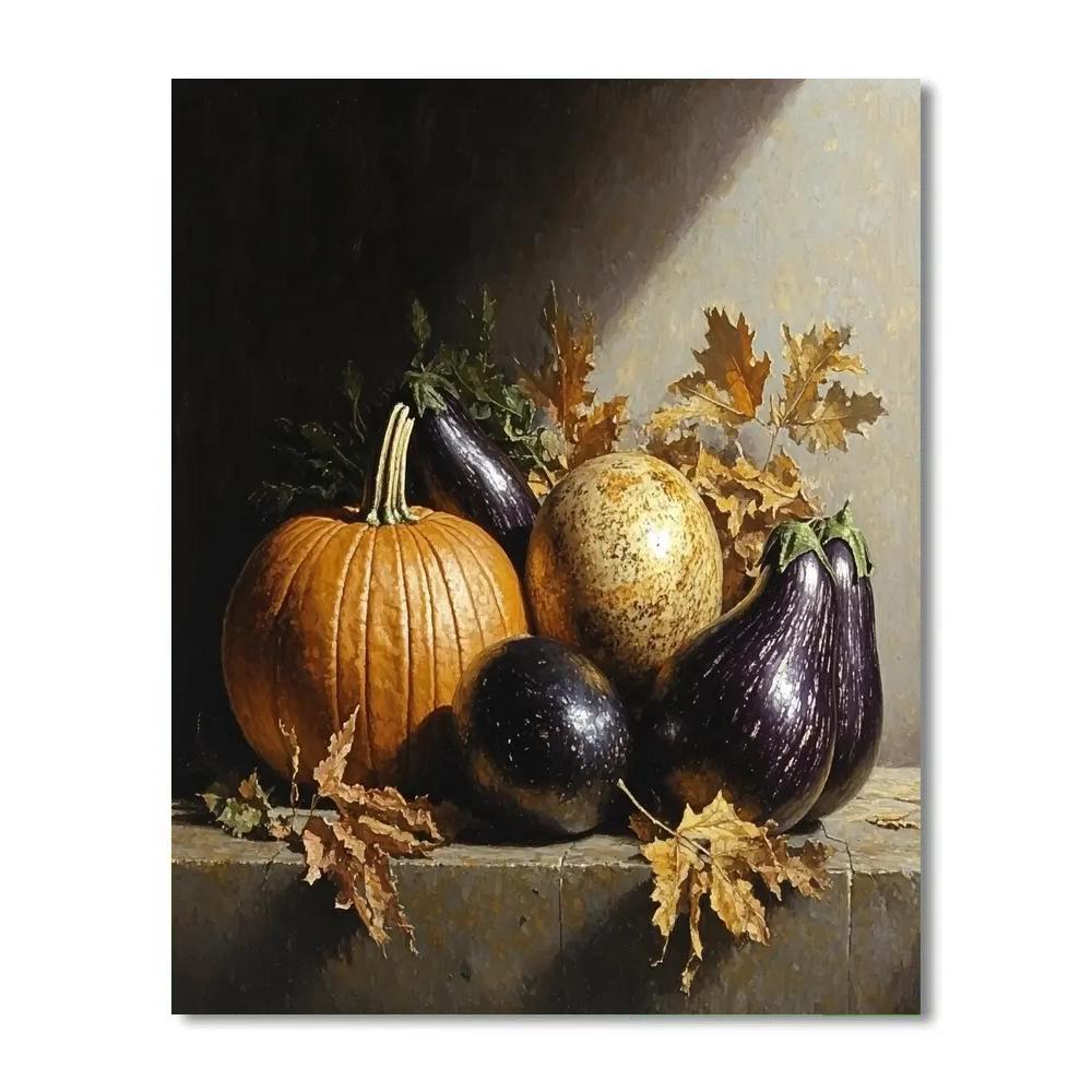 Caravaggio Inspired Tenebristic Autumn Vegetables Number painting