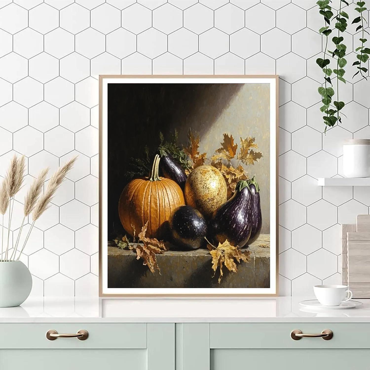 Caravaggio Inspired Tenebristic Autumn Vegetables Number painting