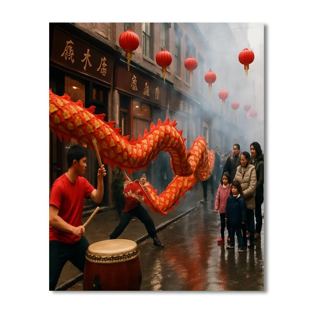Lunar New Year Dragon Dance Alley Paint by numbers art