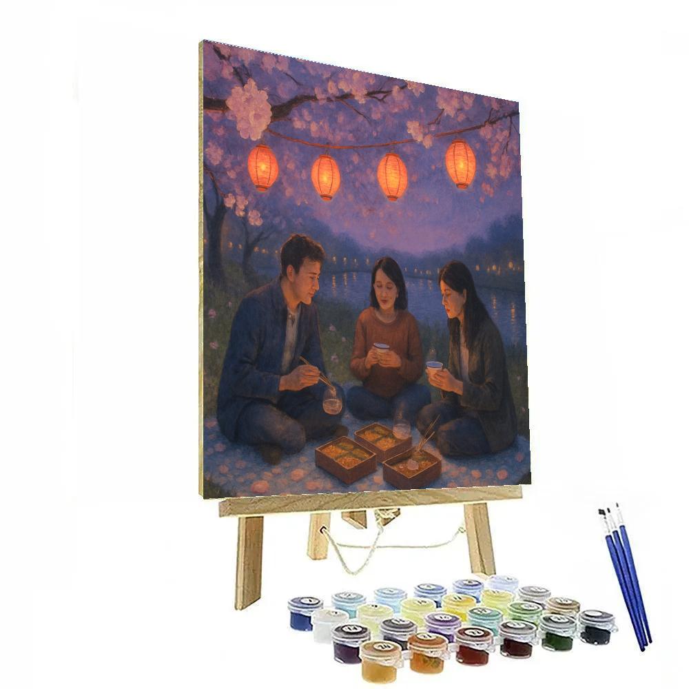 Hanami Evening Picnic By River DIY paint by numbers