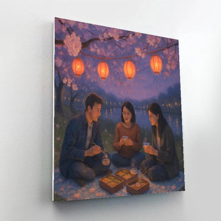 Hanami Evening Picnic By River DIY paint by numbers