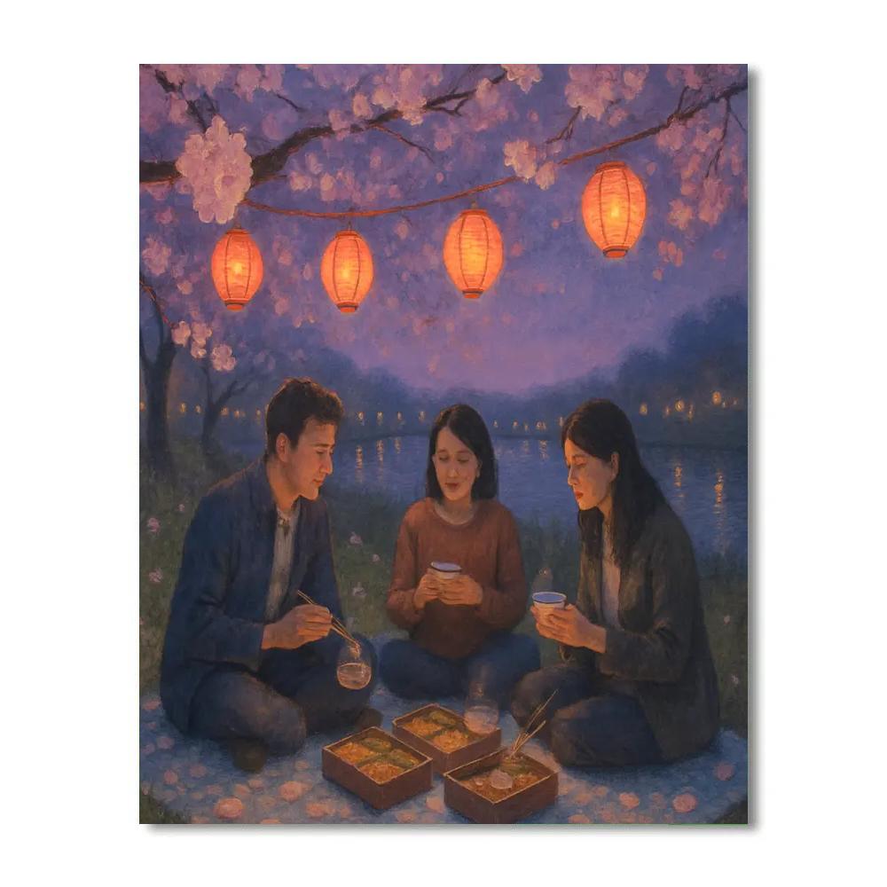 Hanami Evening Picnic By River DIY paint by numbers