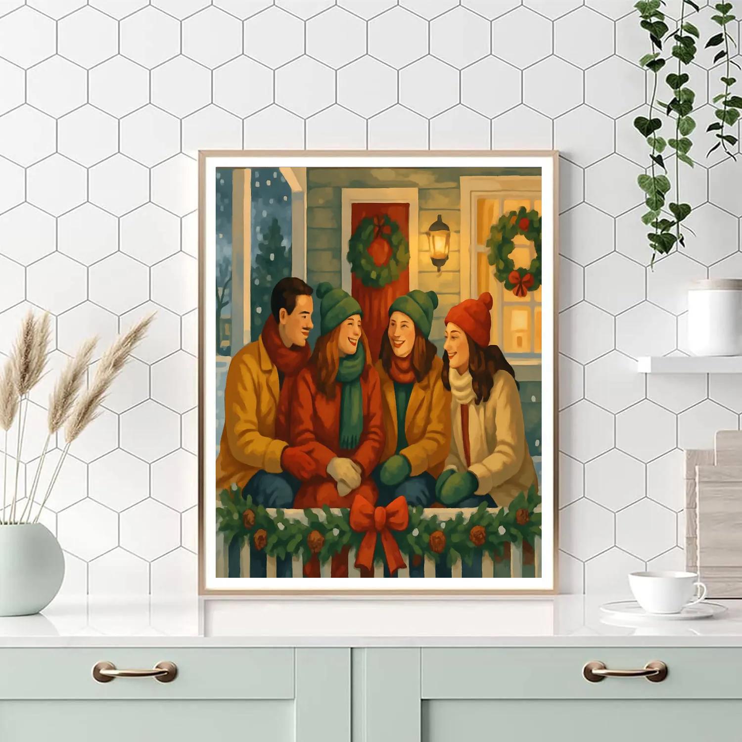 Pinecone Porch Gathering Painting by numbers kit